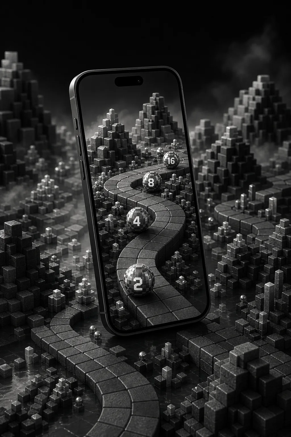 Voxelfold 3D merge puzzle on a smartphone